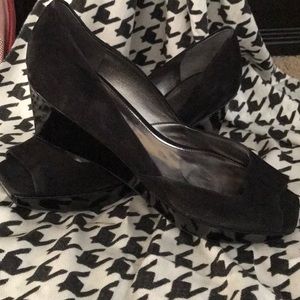 Marc Fisher square peep toe wedges